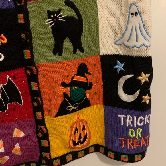 Vintage Tiara Halloween Patchwork Vest - Black, Orange, Purple, Green - Picture 10 of 11